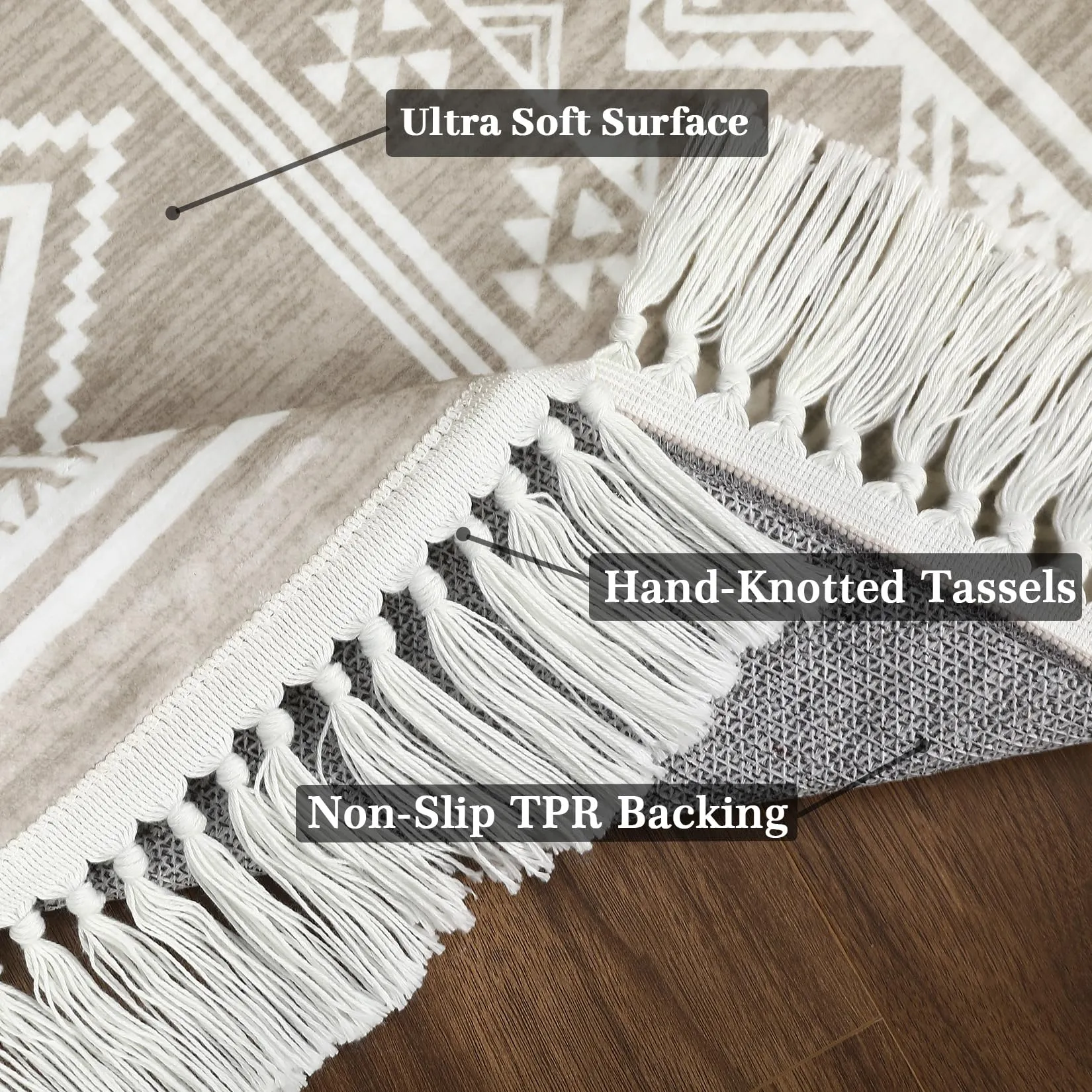 GARVEE Bedroom Rug 4x6 Washable Tassel Boho Area Rug Indoor Non-Slip Stain Resistant Floor Cover Farmhouse Accent Rug Moroccan Bordered Tribal Carpet Rug for Living Room Kitchen Nursery, Taupe