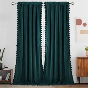 GARVEE Christmas Curtains for Living Room Tassel Curtains Christmas Velvet Curtains for Bedroom 96 Inch Long Winter Holiday Window Curtains Rod Pocket Curtains (Burgundy, 42×96)