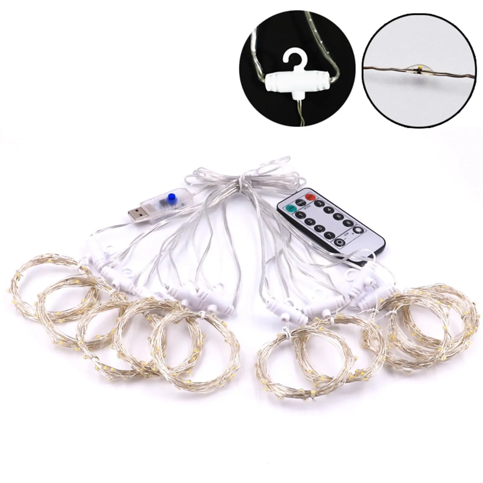 GARVEE Curtain String Lights LED Window Curtain String Light USB Power Supply Remote Control Indoor Bedroom Decorations Warm White