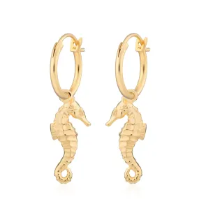 Gold Plated Seahorse Charm Hoop Earrings