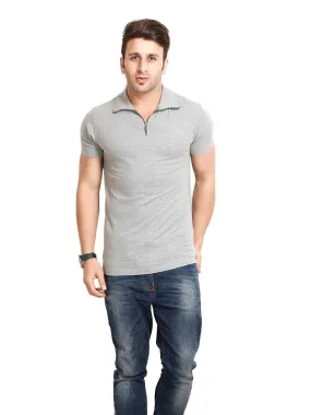 Grey Melange Plus Size Polo T-Shirt