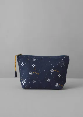 Hand Embroidered Celestial Pouch | Indigo