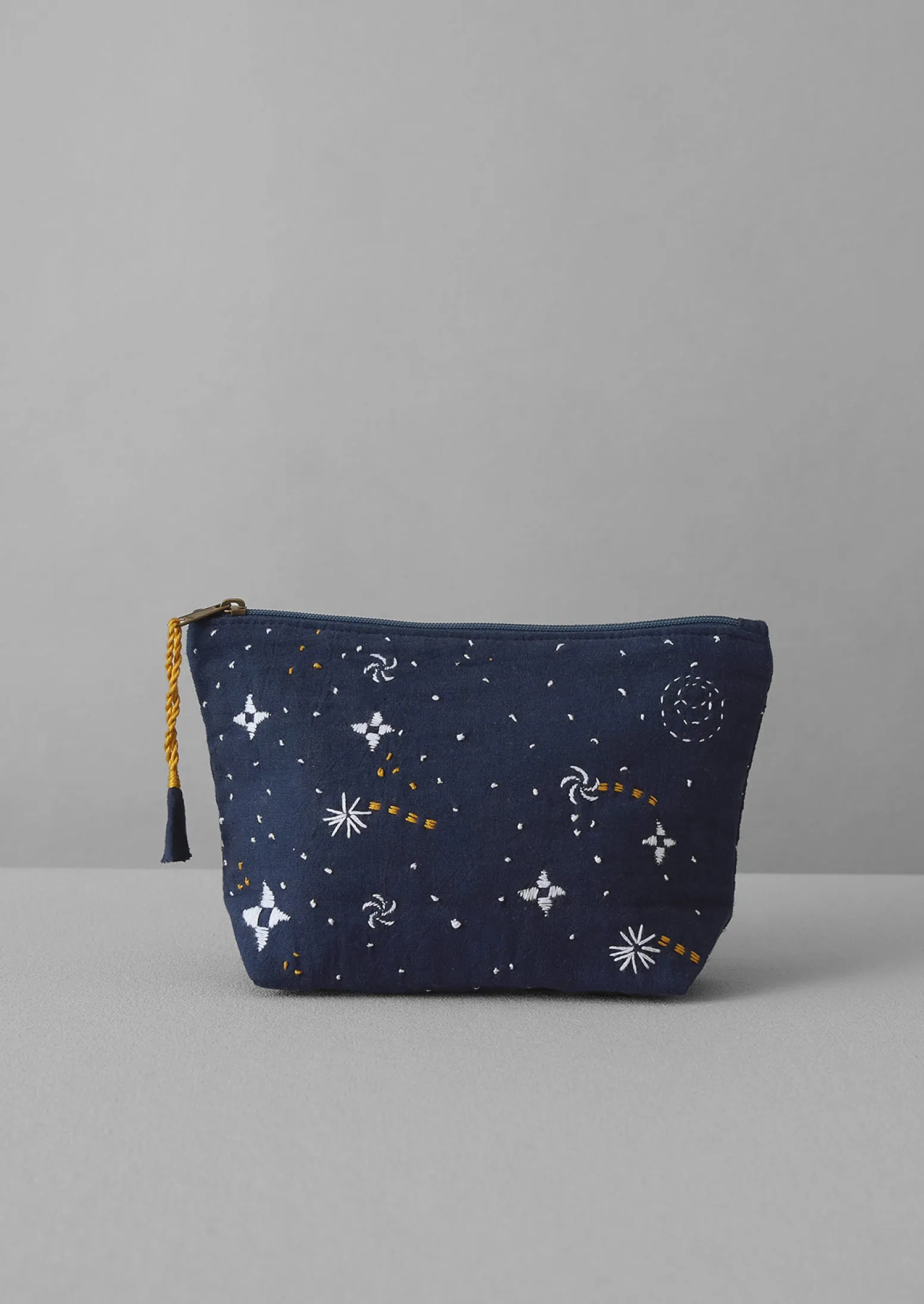 Hand Embroidered Celestial Pouch | Indigo