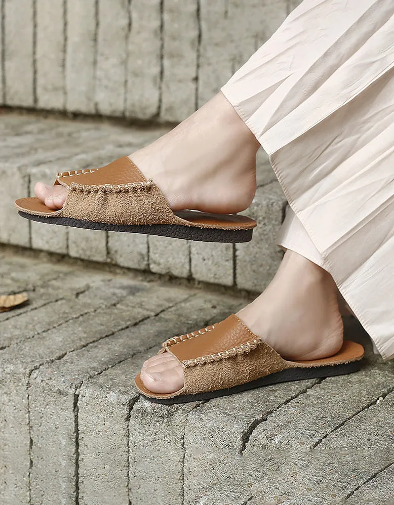 Hand-stitching Front Summer Leather Slipper