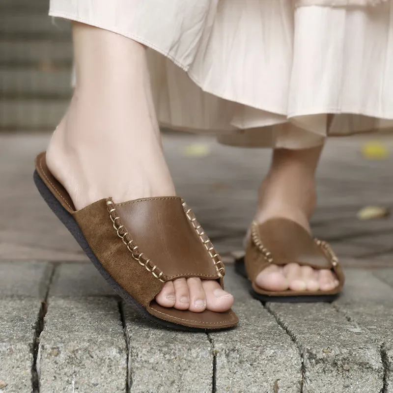 Hand-stitching Front Summer Leather Slipper