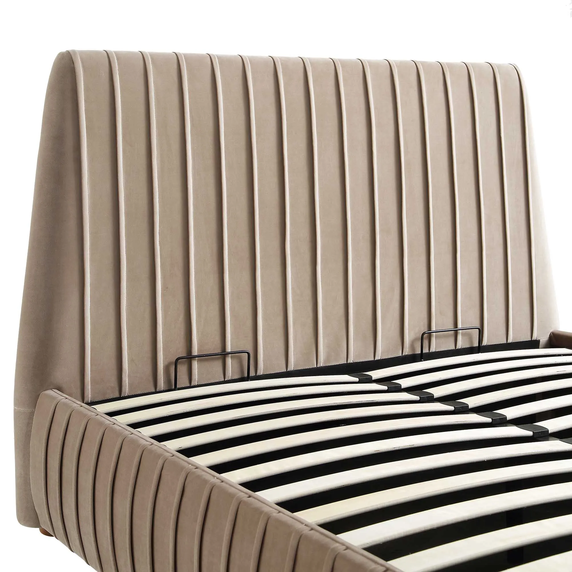 Helia Pleated Ottoman Storage Bed, Taupe Velvet