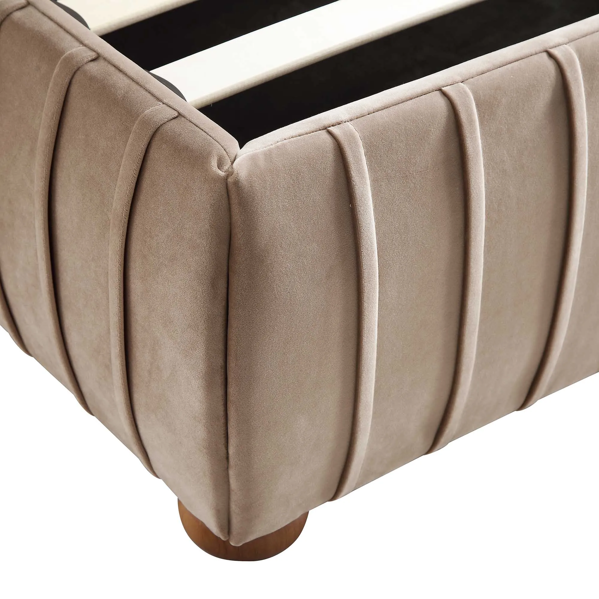 Helia Pleated Ottoman Storage Bed, Taupe Velvet