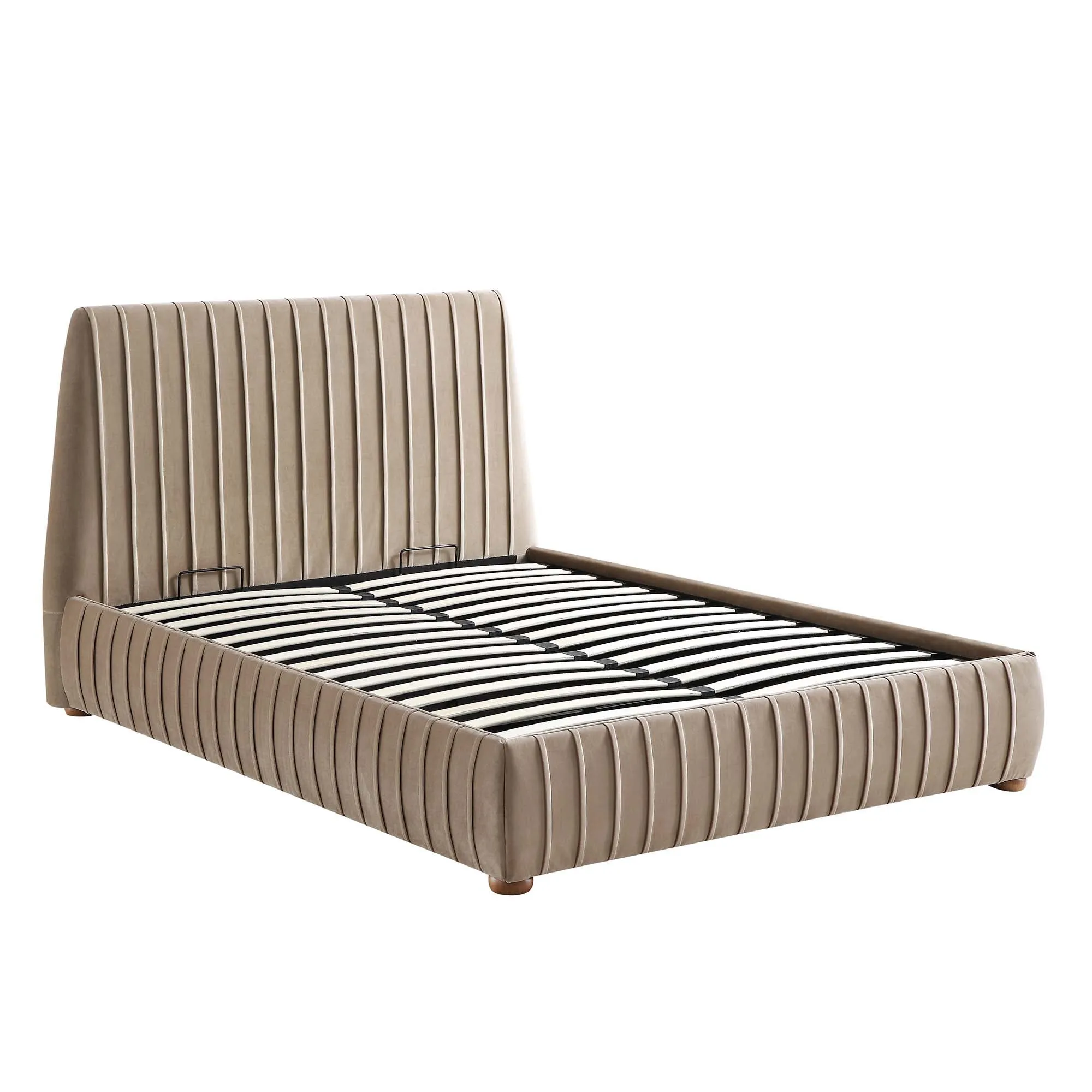 Helia Pleated Ottoman Storage Bed, Taupe Velvet