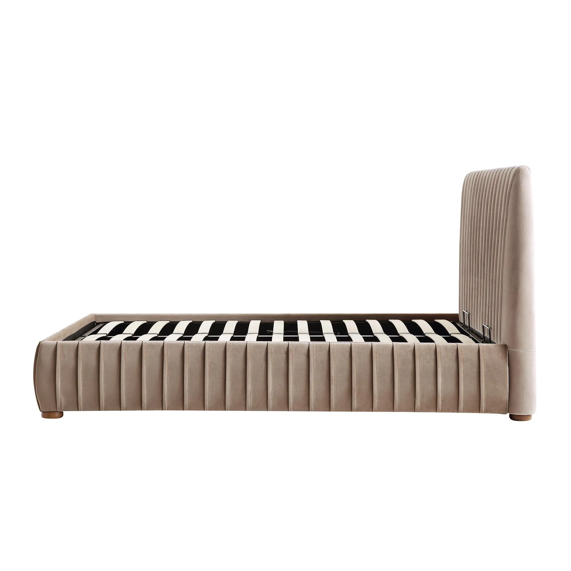 Helia Pleated Ottoman Storage Bed, Taupe Velvet