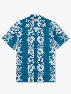 Hibiscus Blossom Print Cotton Camp Shirt