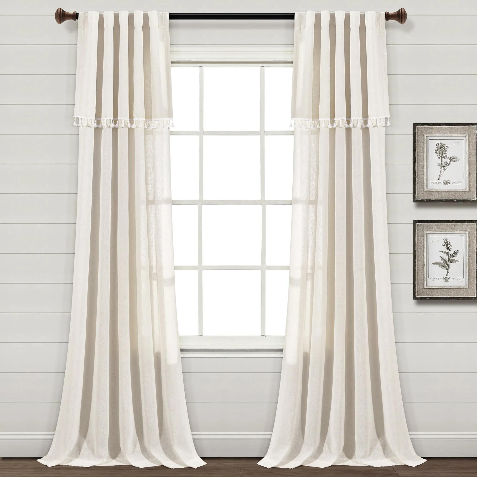 Ivy Tassel Faux Linen Window Curtain Panel Set