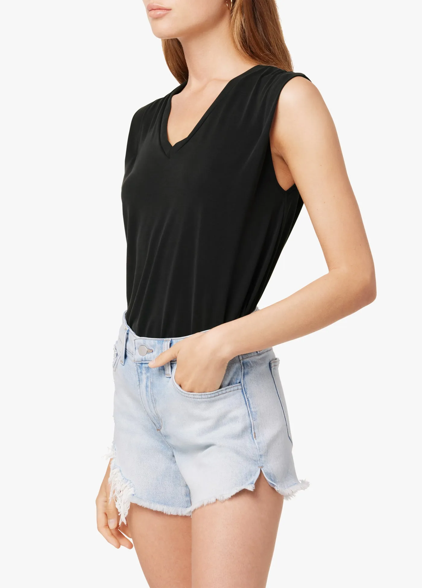 JOLIE SHOULDER DOUBLE V TUCK TANK