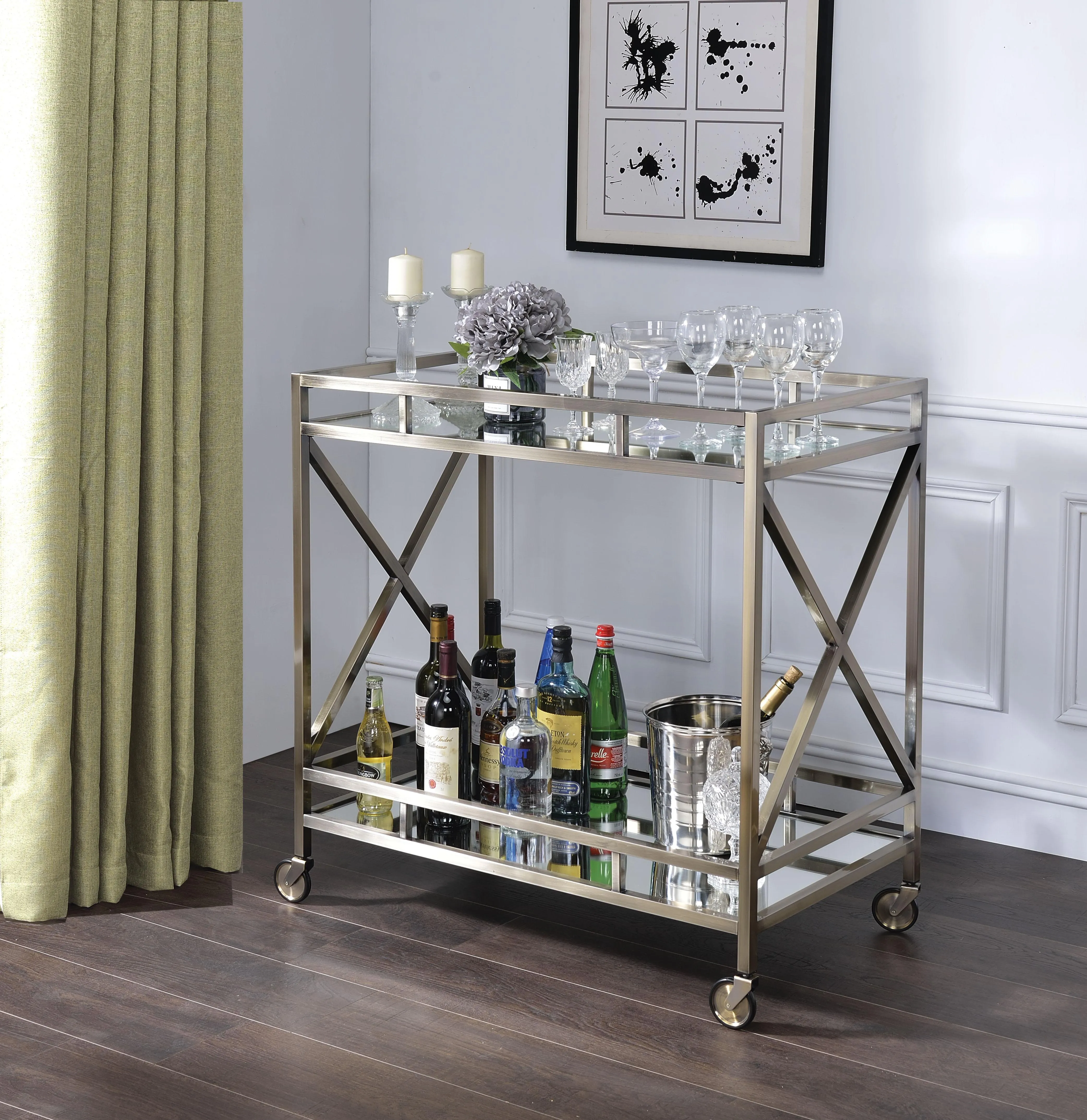 Kristensen Antique Gold & Mirror Serving Cart