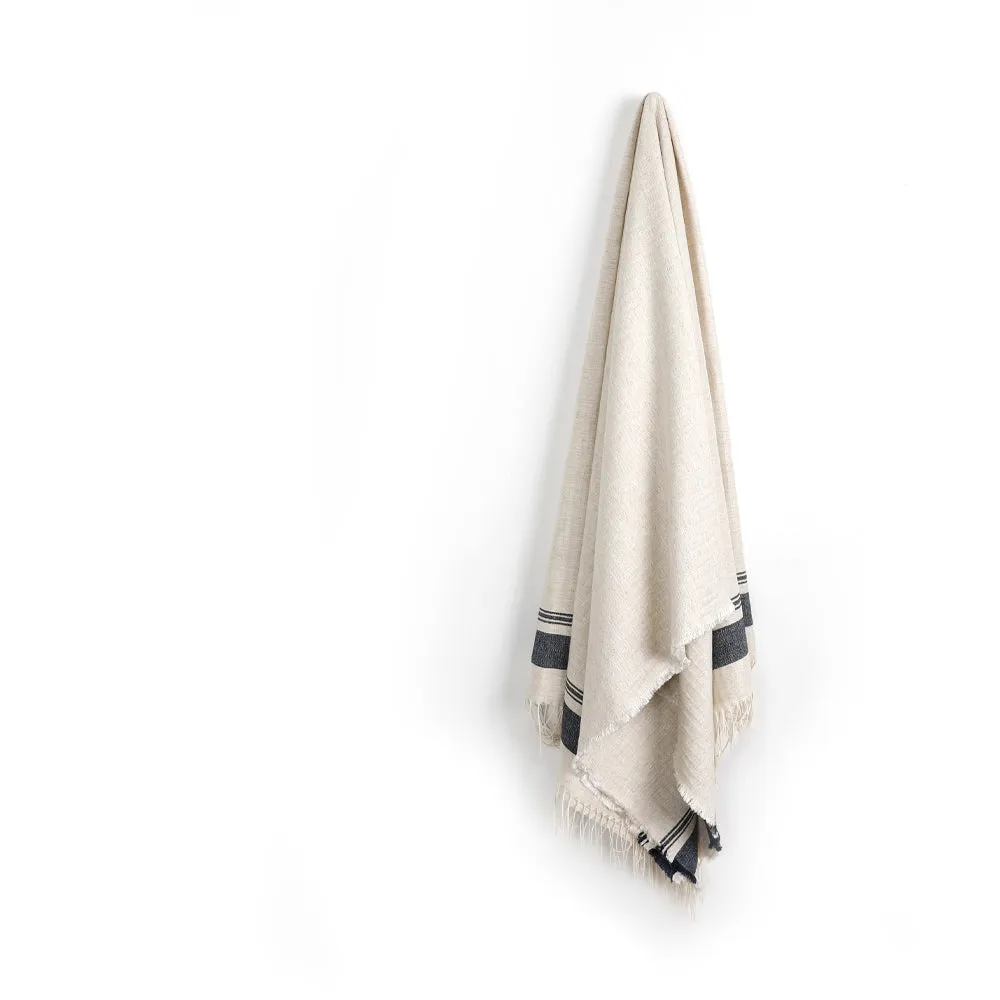 Linen Blend Summer Throw -  Natural / Ink