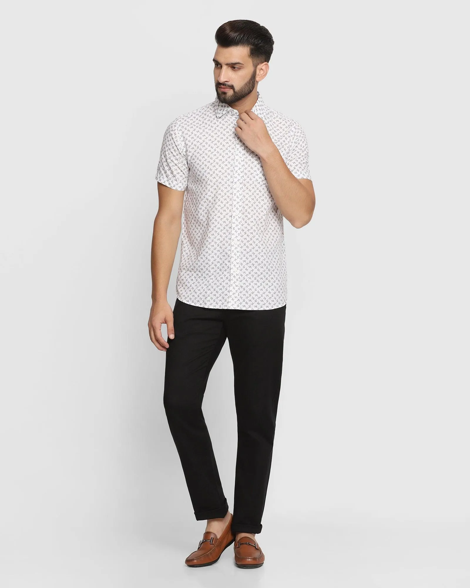 Linen Formal Half Sleeve White Printed Shirt - Aldo