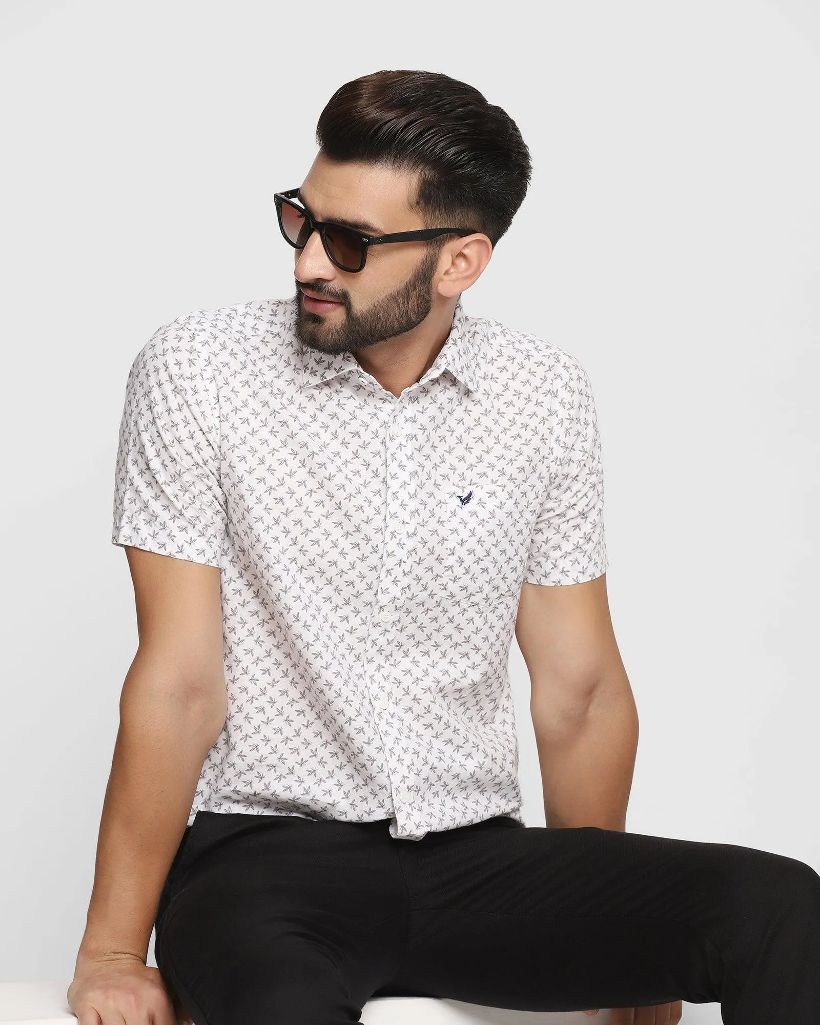 Linen Formal Half Sleeve White Printed Shirt - Aldo