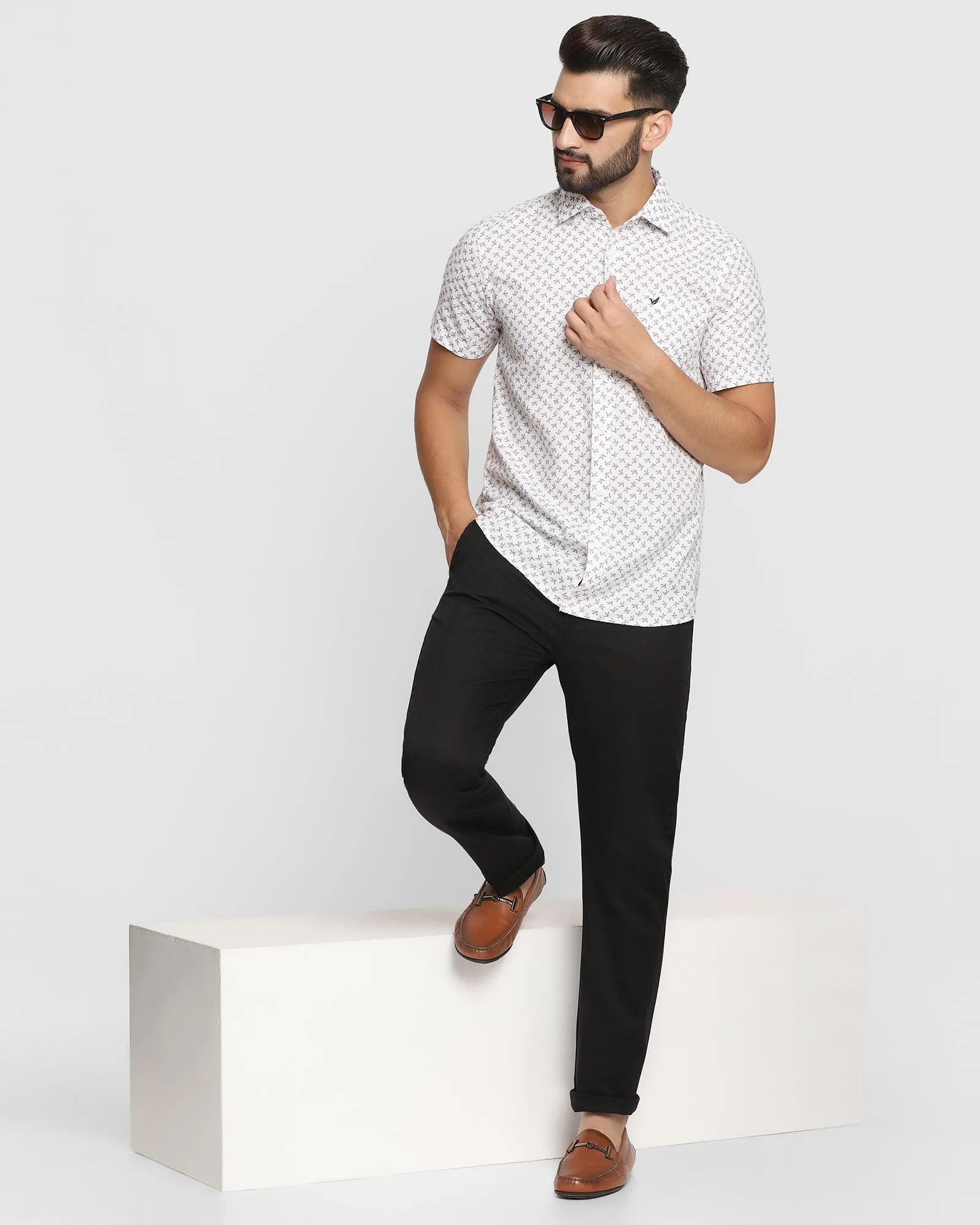 Linen Formal Half Sleeve White Printed Shirt - Aldo