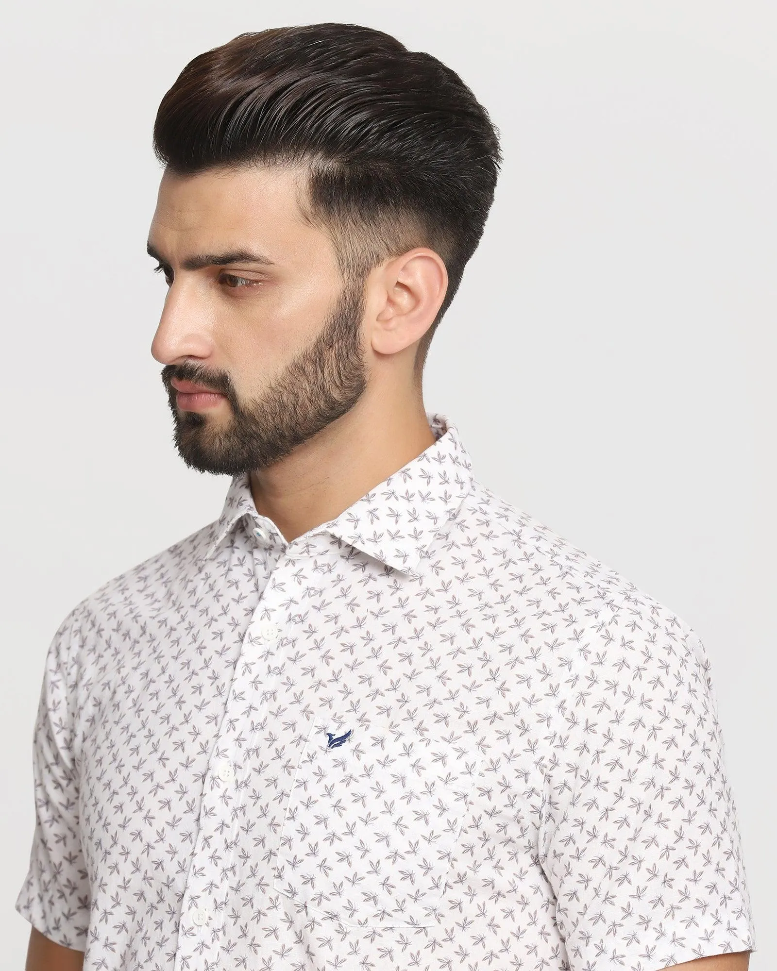 Linen Formal Half Sleeve White Printed Shirt - Aldo