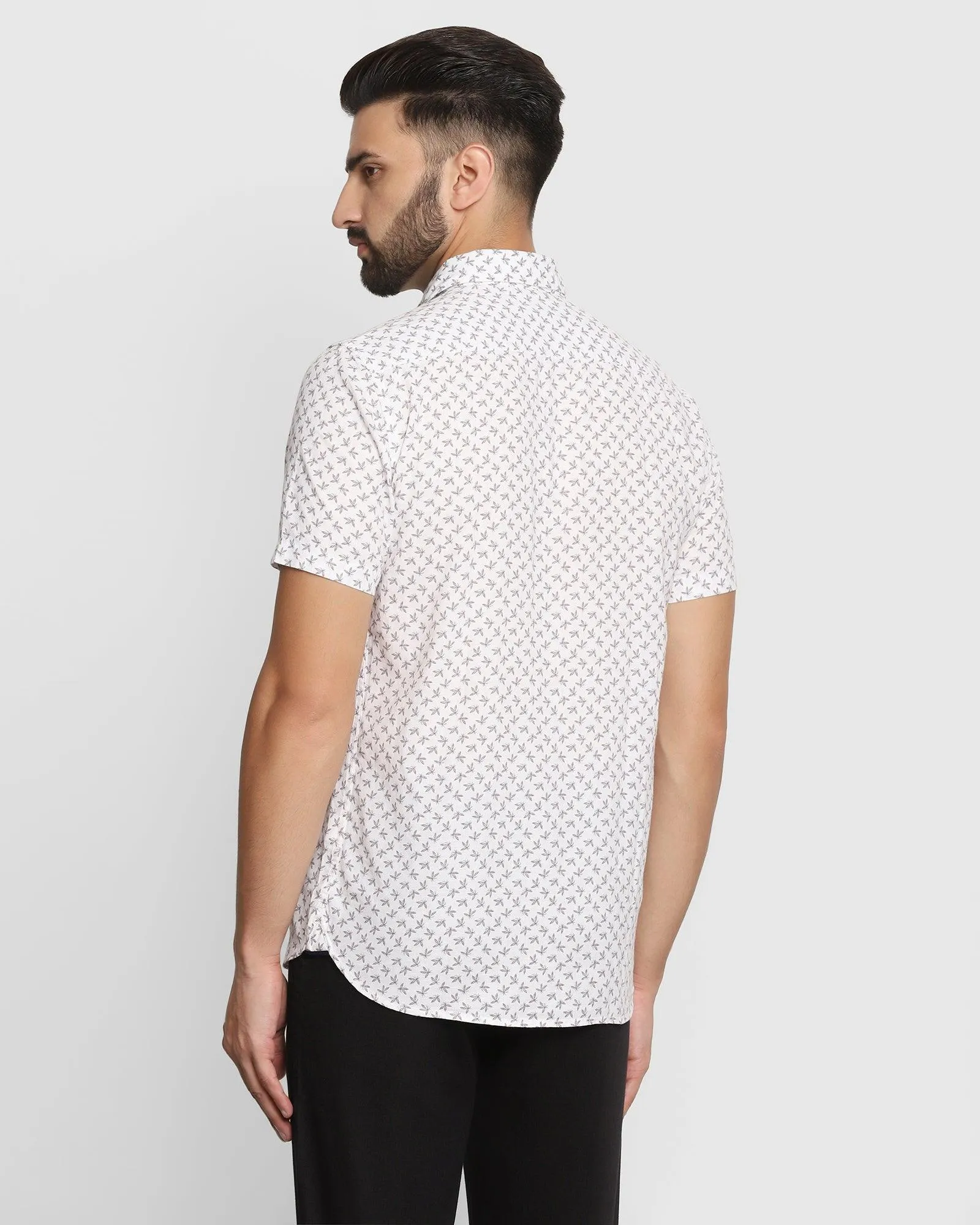 Linen Formal Half Sleeve White Printed Shirt - Aldo