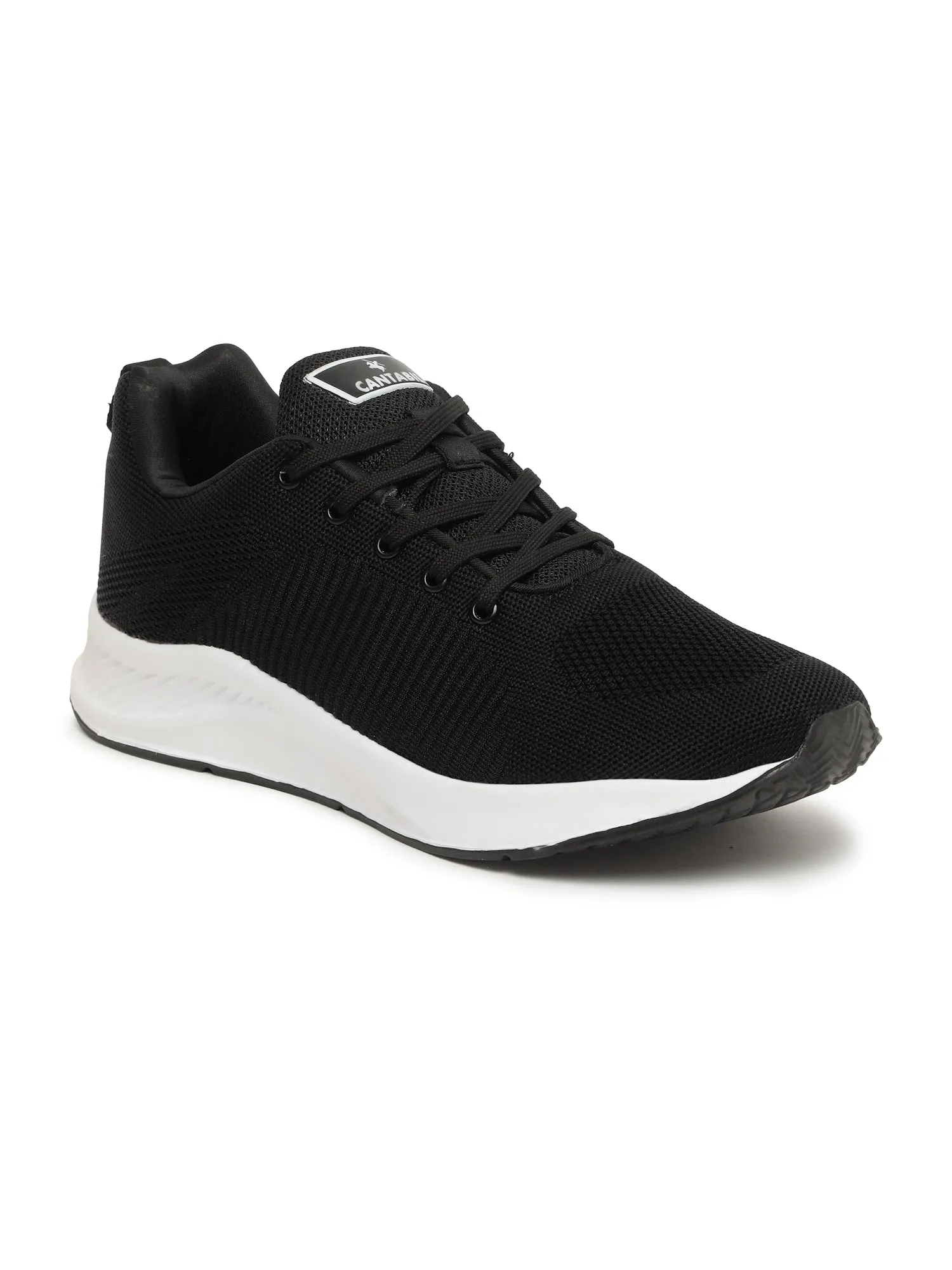 Men's Black Solid Lace-Up Running Shoes