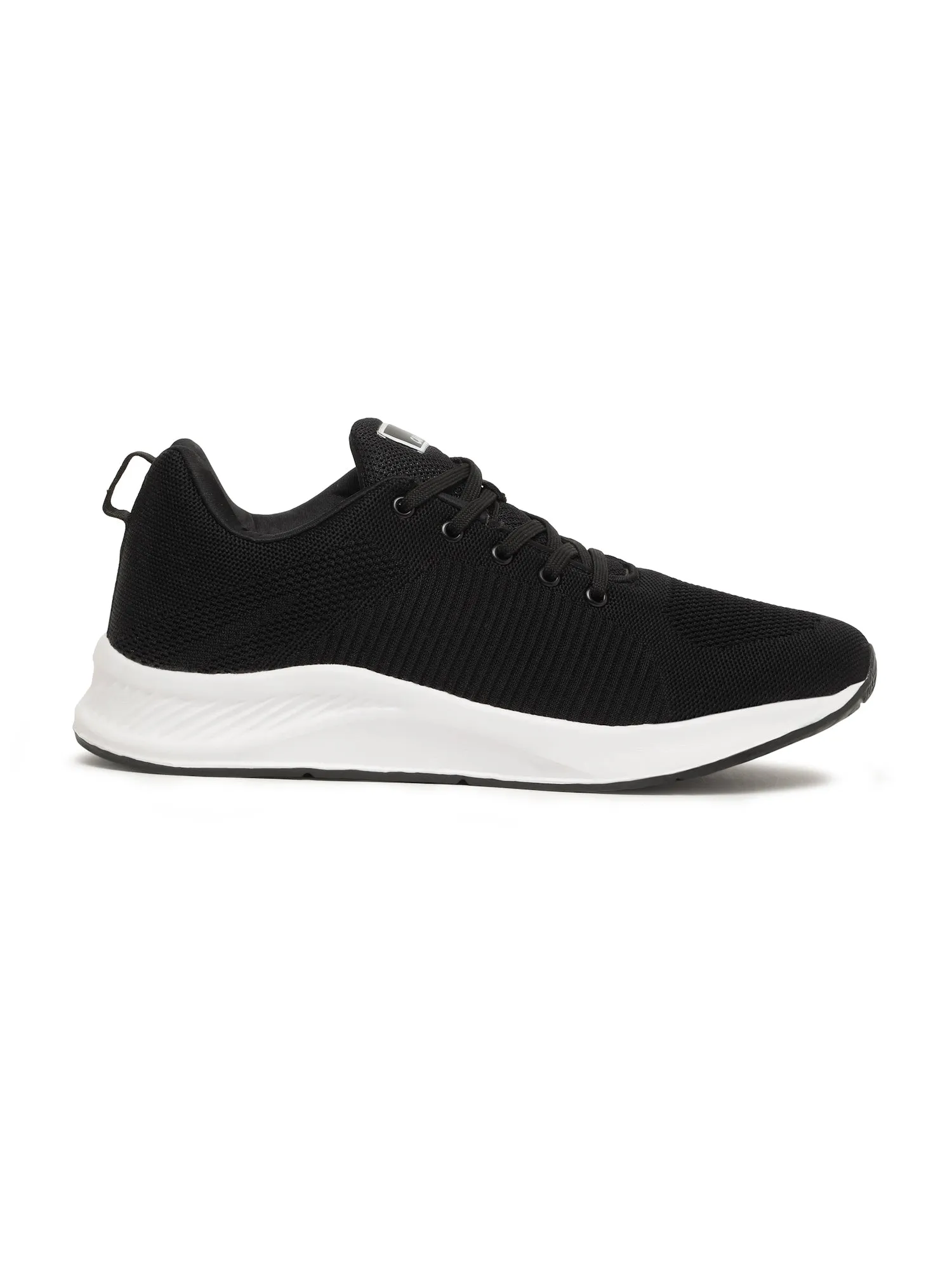 Men's Black Solid Lace-Up Running Shoes