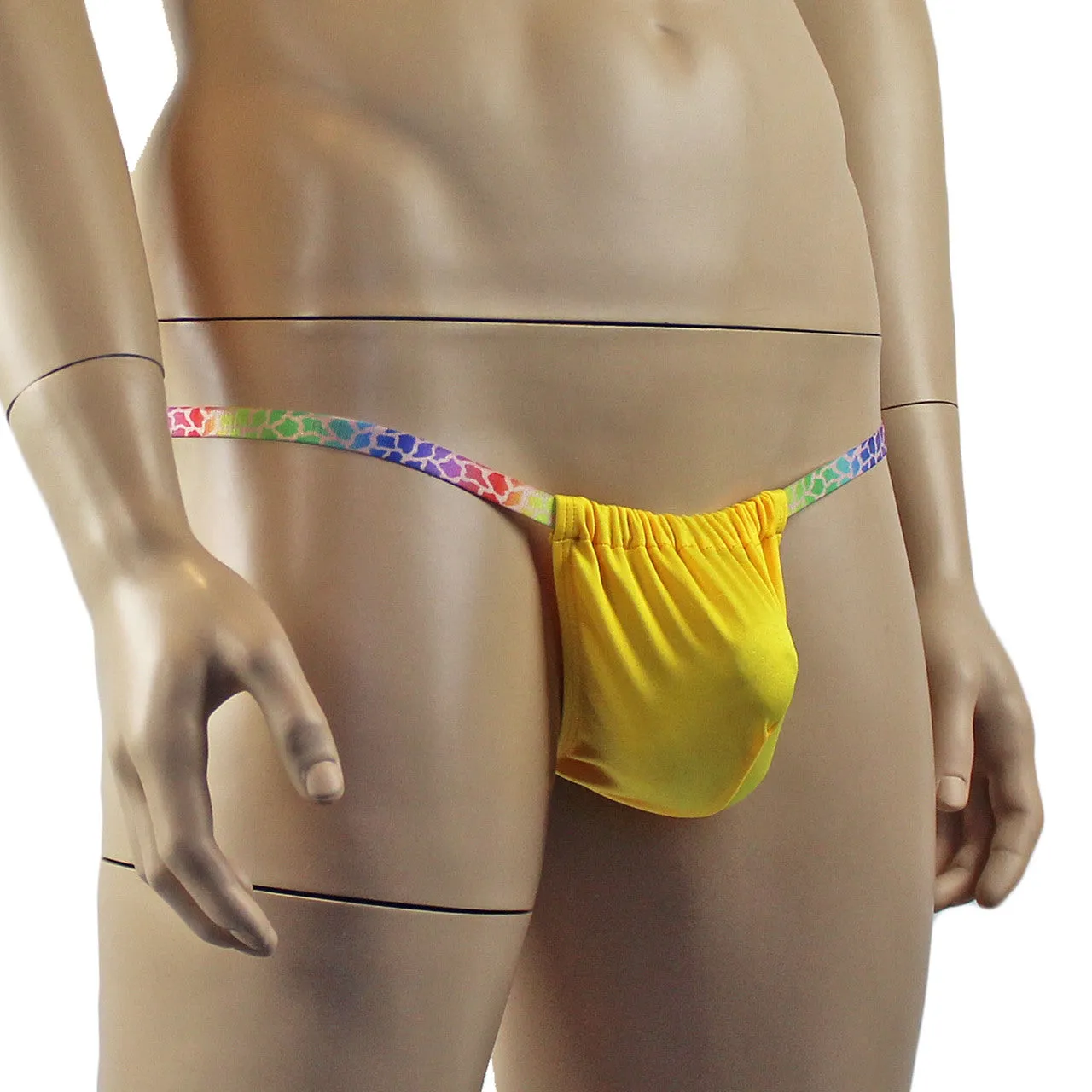 Mens Wild Colourful Adjustable Ball Bag Pouch G string Underwear Yellow