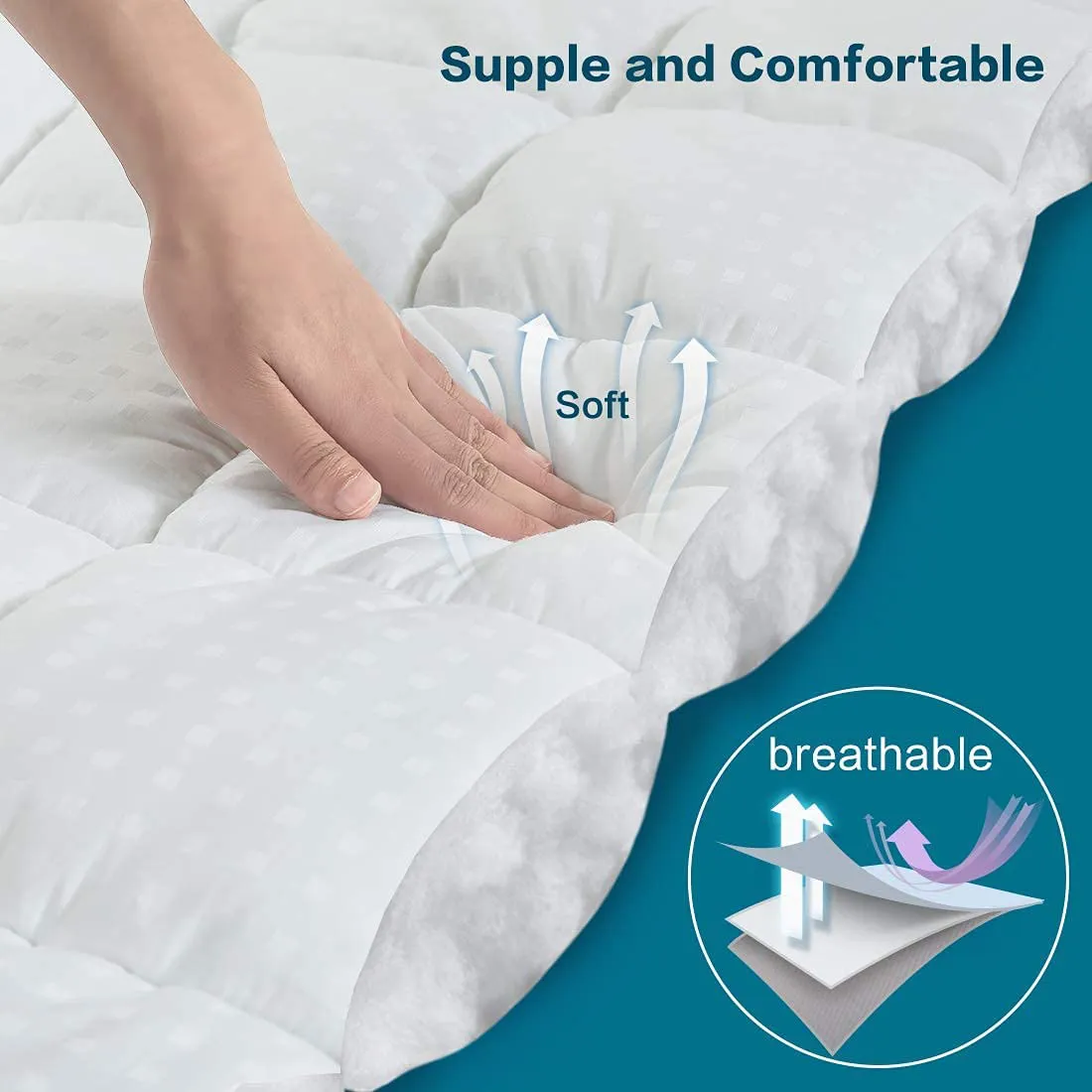 MEROUS Queen Size Mattress Pad Pillow Top Quilted Mattress Cover Mattress Protector Cotton 8-21 Deep Pocket Cooling Mattress Topper