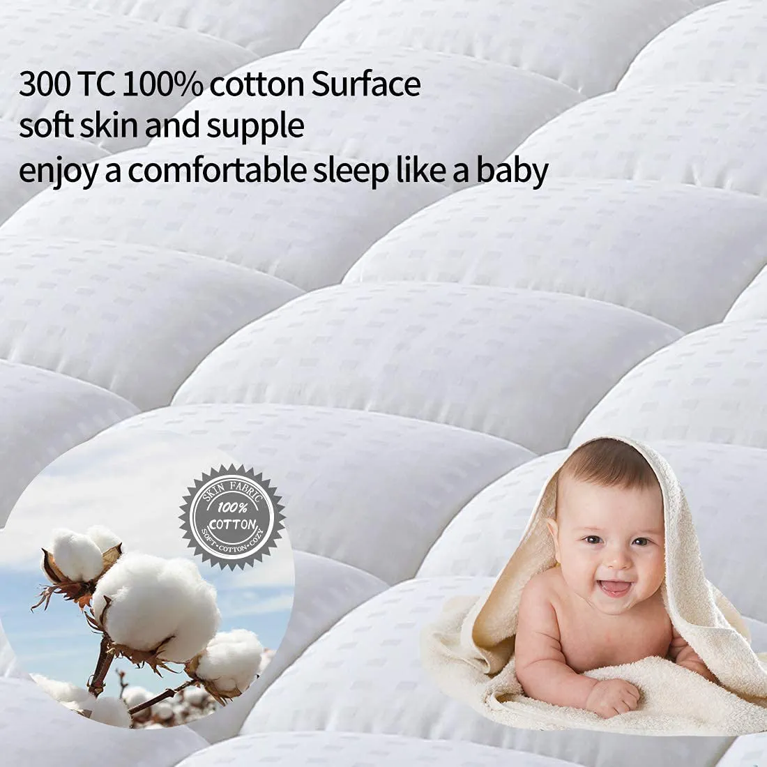 MEROUS Queen Size Mattress Pad Pillow Top Quilted Mattress Cover Mattress Protector Cotton 8-21 Deep Pocket Cooling Mattress Topper