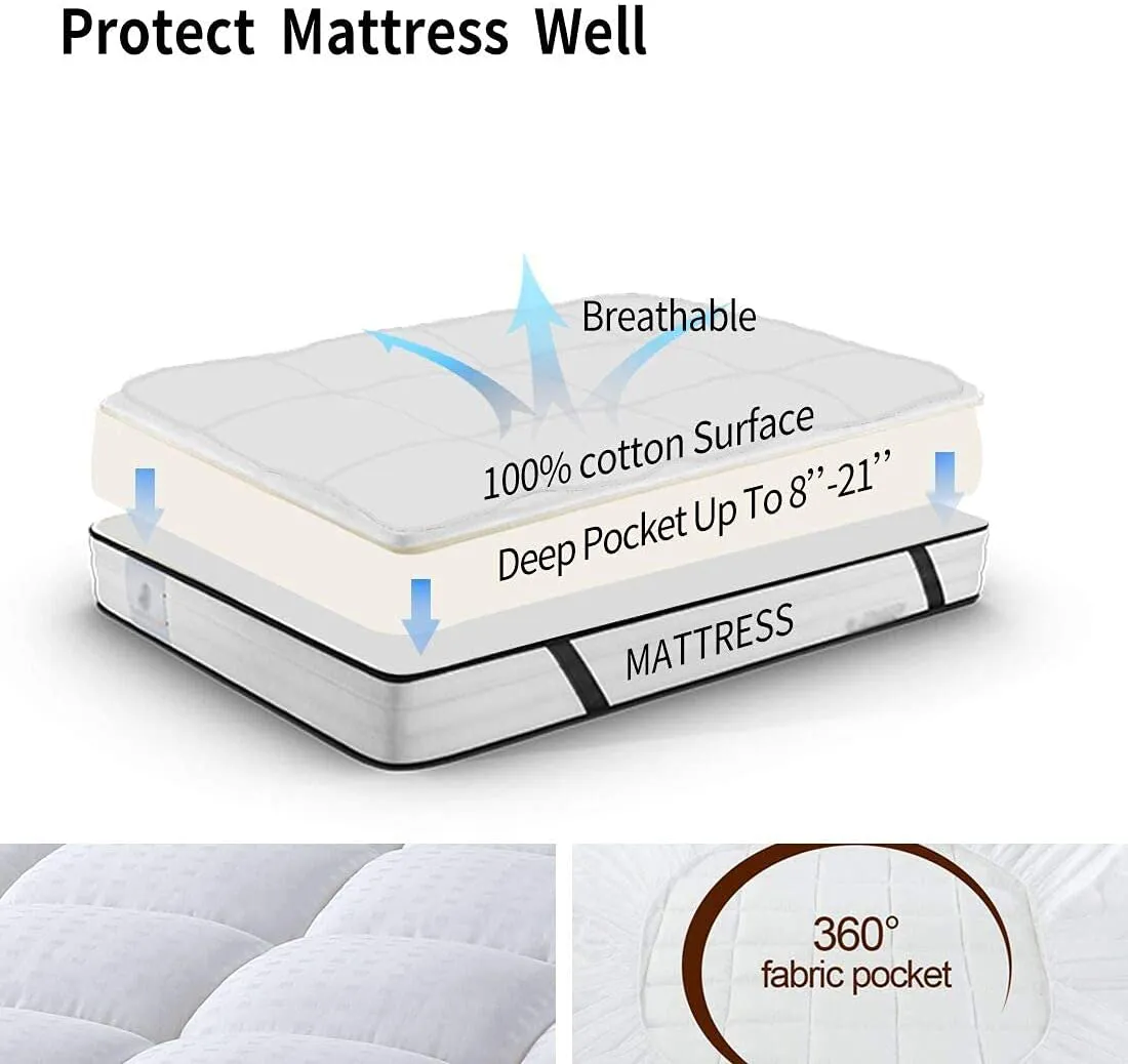 MEROUS Queen Size Mattress Pad Pillow Top Quilted Mattress Cover Mattress Protector Cotton 8-21 Deep Pocket Cooling Mattress Topper