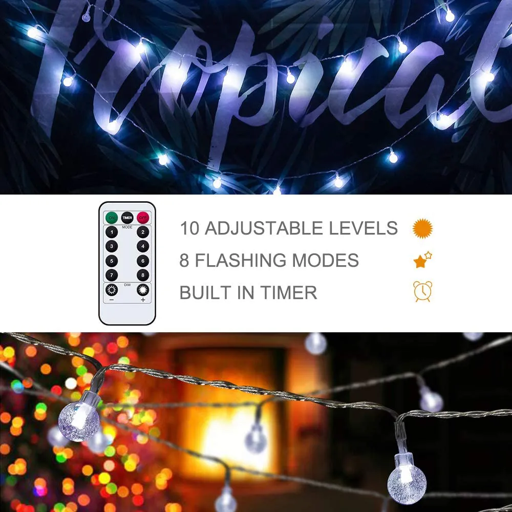 Metaku Globe String Lights Fairy Lights Battery Operated 26ft 60LED String Lights with Remote Waterproof Indoor Outdoor Hanging Lights Decorative Christmas Lights for Home Party Patio Garden Wedding