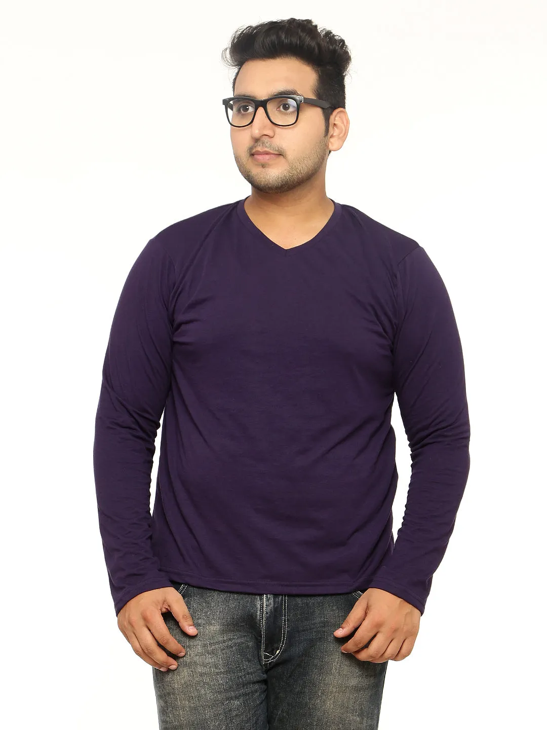 Navy Blue Plus Size V Neck T-Shirt