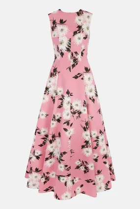 Nodin Gown In Pink Dahlia Floral Print Taffeta Faille