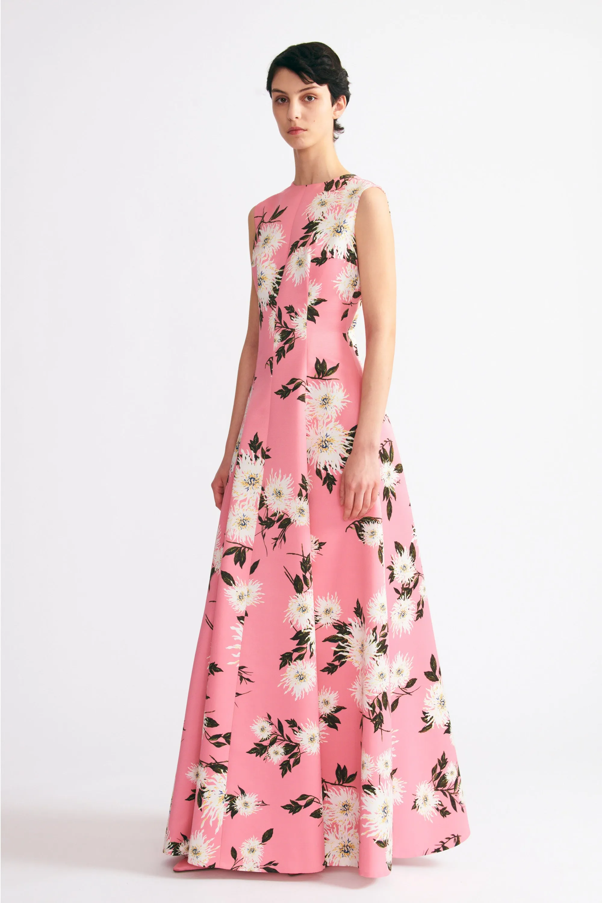 Nodin Gown In Pink Dahlia Floral Print Taffeta Faille