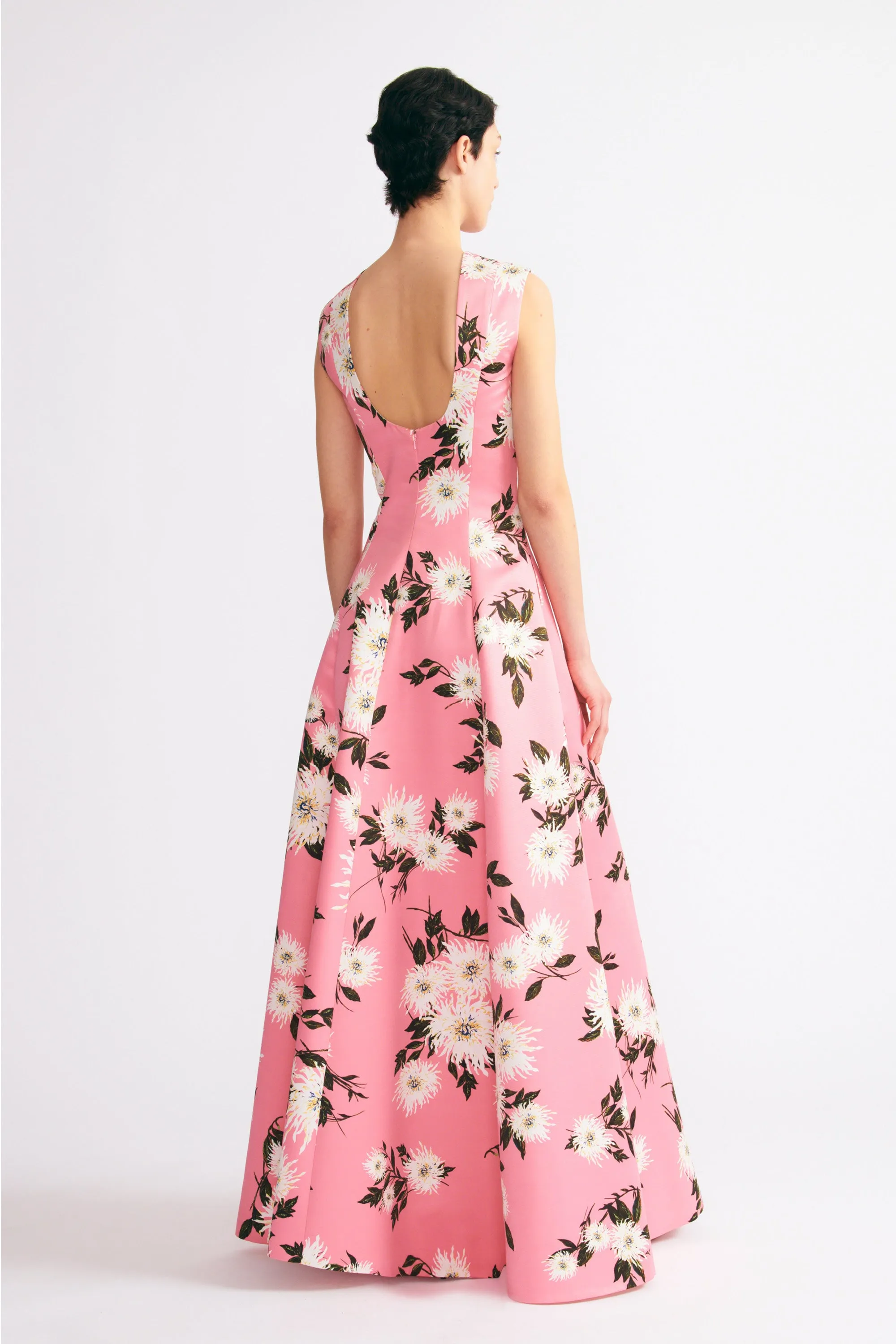 Nodin Gown In Pink Dahlia Floral Print Taffeta Faille