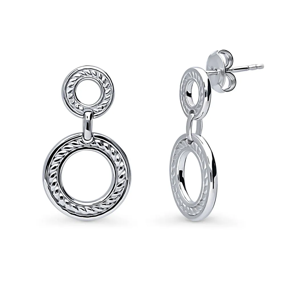 Open Circle Cable Earrings in Sterling Silver