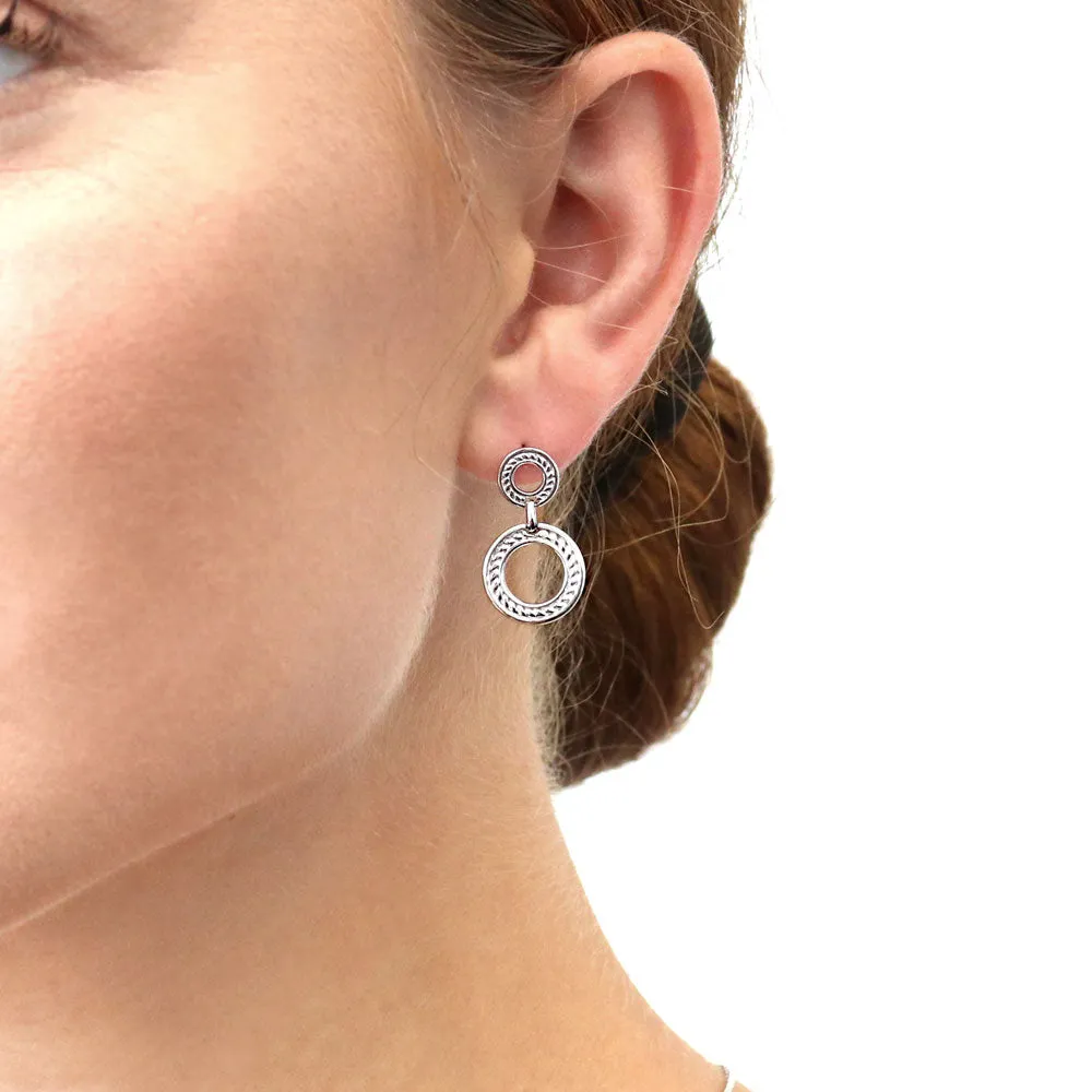 Open Circle Cable Earrings in Sterling Silver