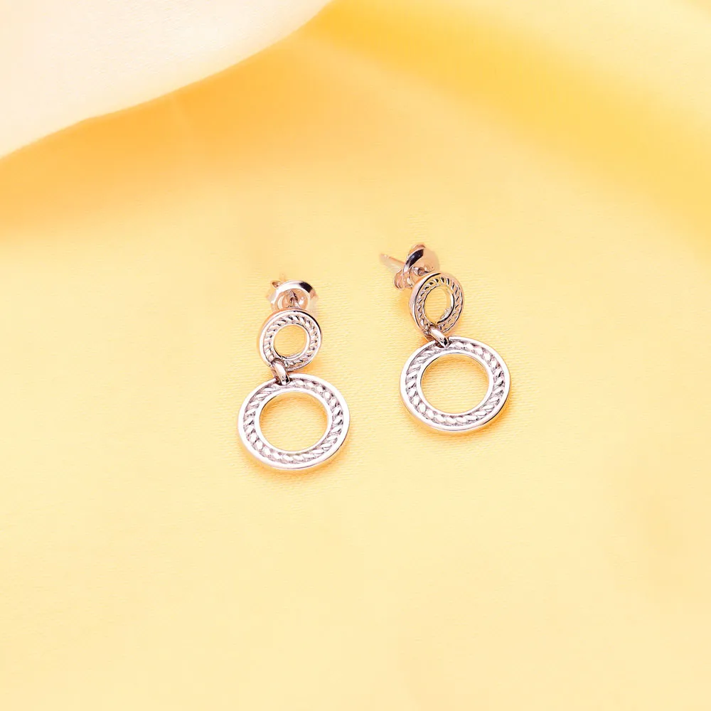 Open Circle Cable Earrings in Sterling Silver