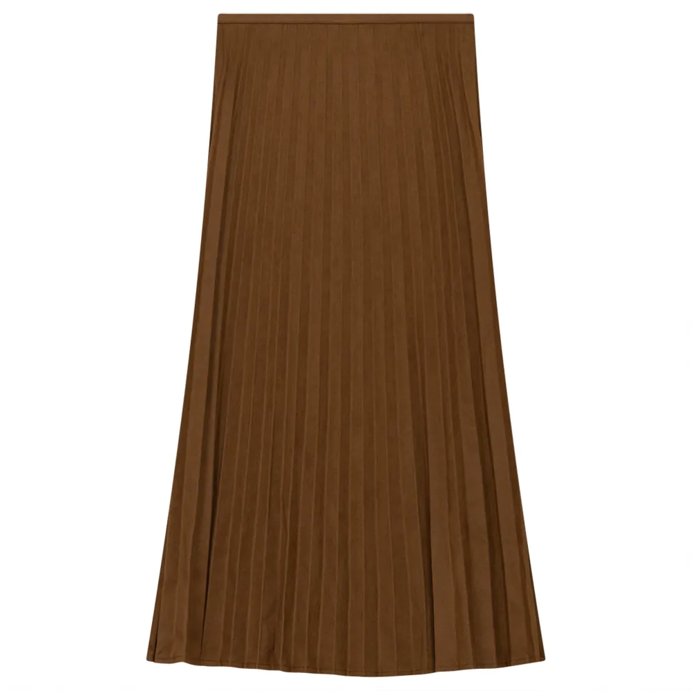 Pleated Suede Midi Skirt