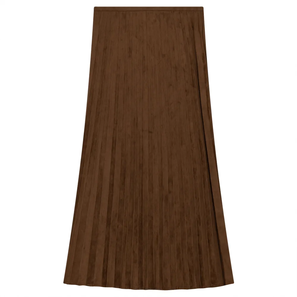 Pleated Suede Midi Skirt