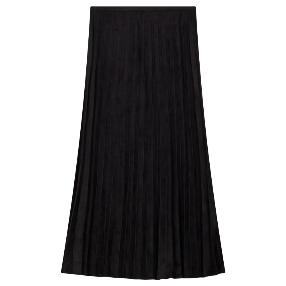 Pleated Suede Midi Skirt