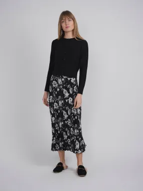 Printed Satin Accordian Pleated Midi Skirt