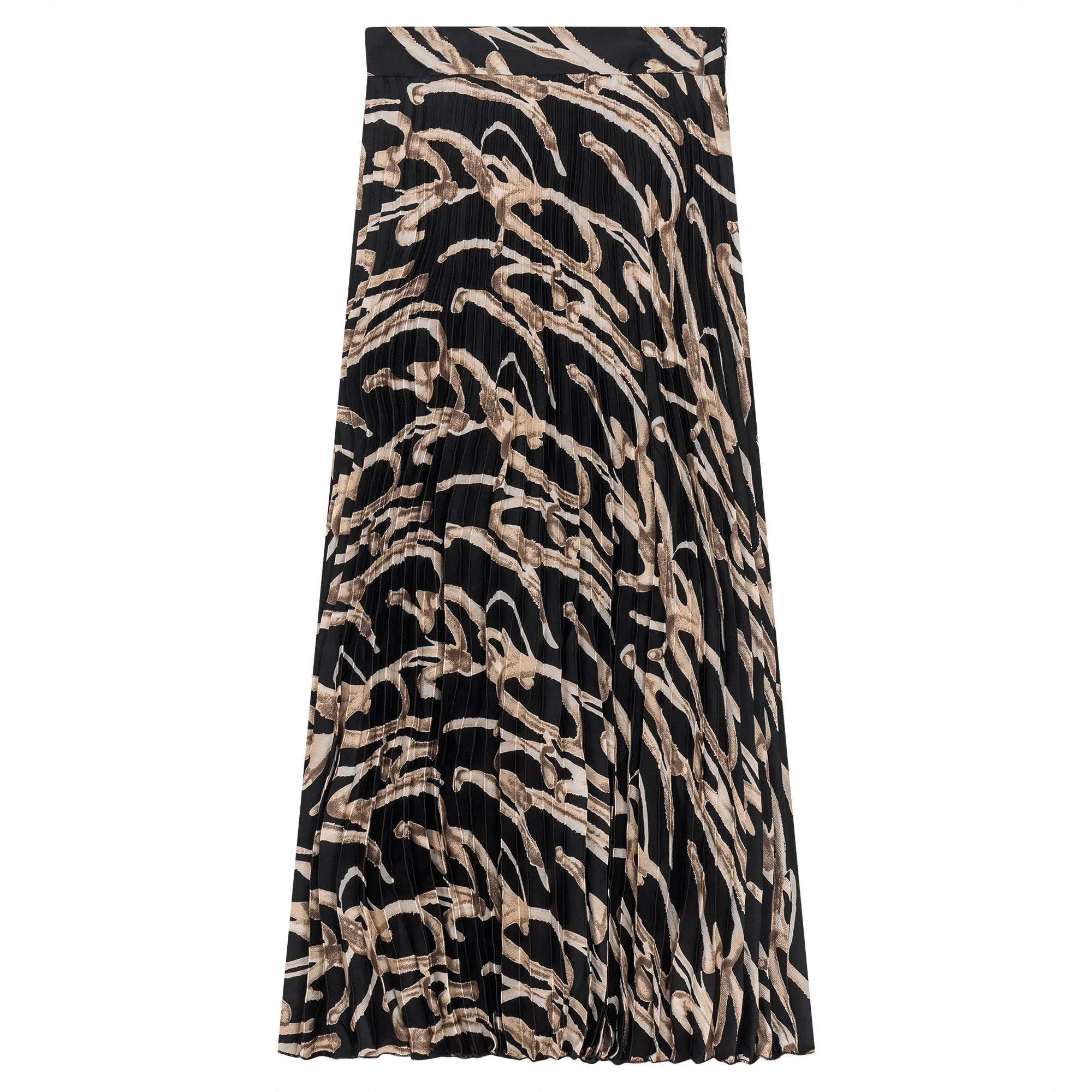 Printed Satin Accordian Pleated Midi Skirt