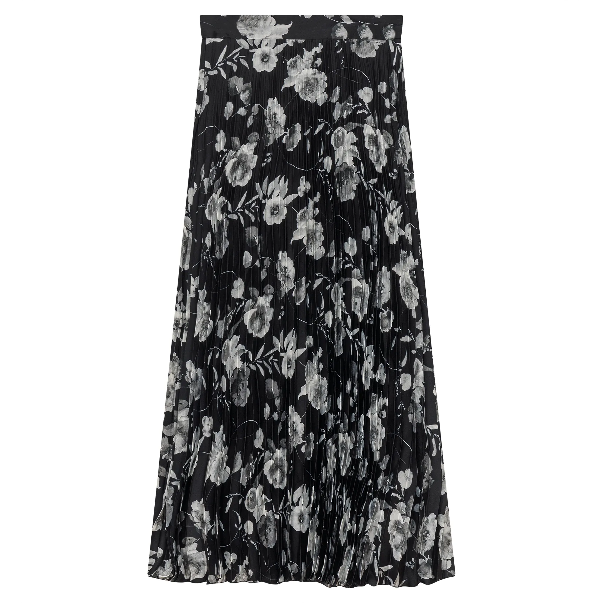 Printed Satin Accordian Pleated Midi Skirt