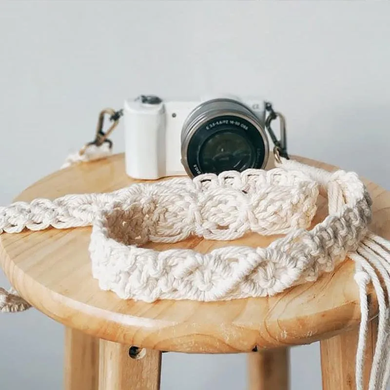 Retro Style Beige Cotton Camera Strap and Decorative Woven Wall Hangings