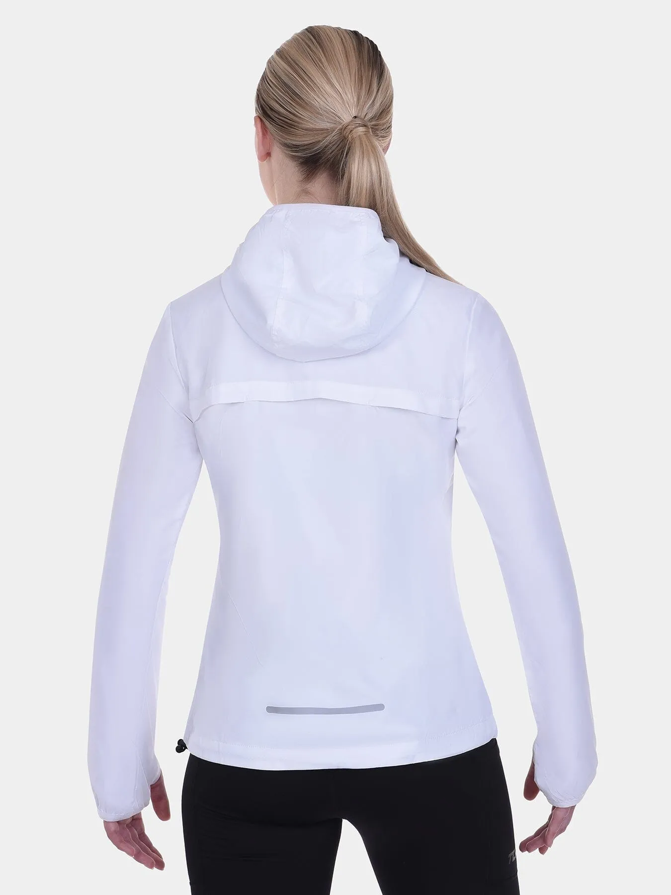 Softshell Packable Running Water Repellant Hooded Jacket For Women With Thumbholes, Reflective Strips & Zip Pockets