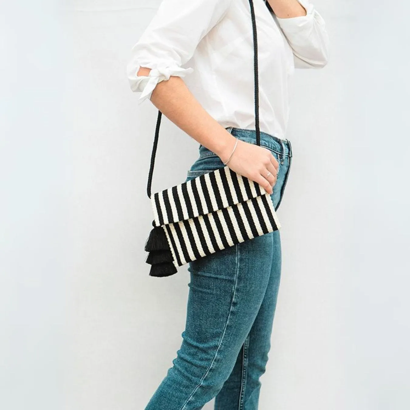 Striped Classic Tassel Clutch