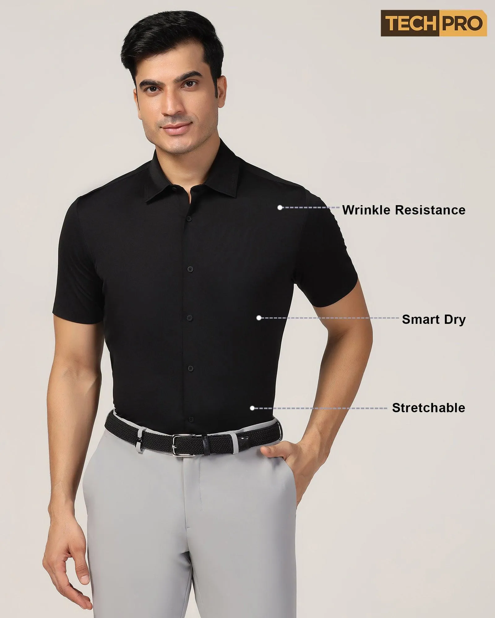 TechPro Formal Half Sleeve Black Solid Shirt - Alfie