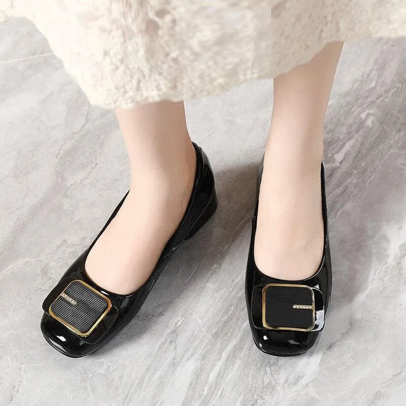 TL248 Women's Soft Patent Leather High Heel Square Casual Shoes