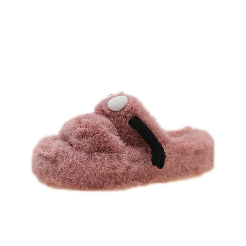 Women’s Cute Cartoon Fluffy Slippers - Winter Warm Plush