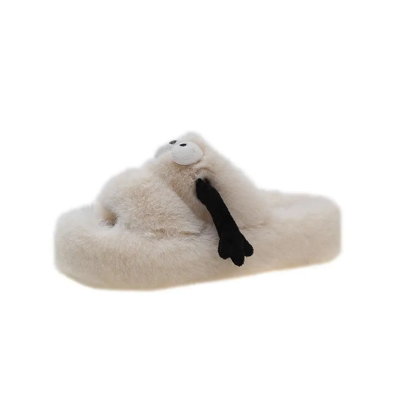 Women’s Cute Cartoon Fluffy Slippers - Winter Warm Plush